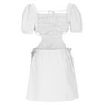 thumbnail image 5 of QUYUON Women Cut Out Dress Summer Square Neck Short Sleeve Mini Dress Tie Back A-Line Flowy Short Dress Backless Club Party Dress Swing A-Line Waist Hollow Out Summer Short Dress, White XL, 5 of 5