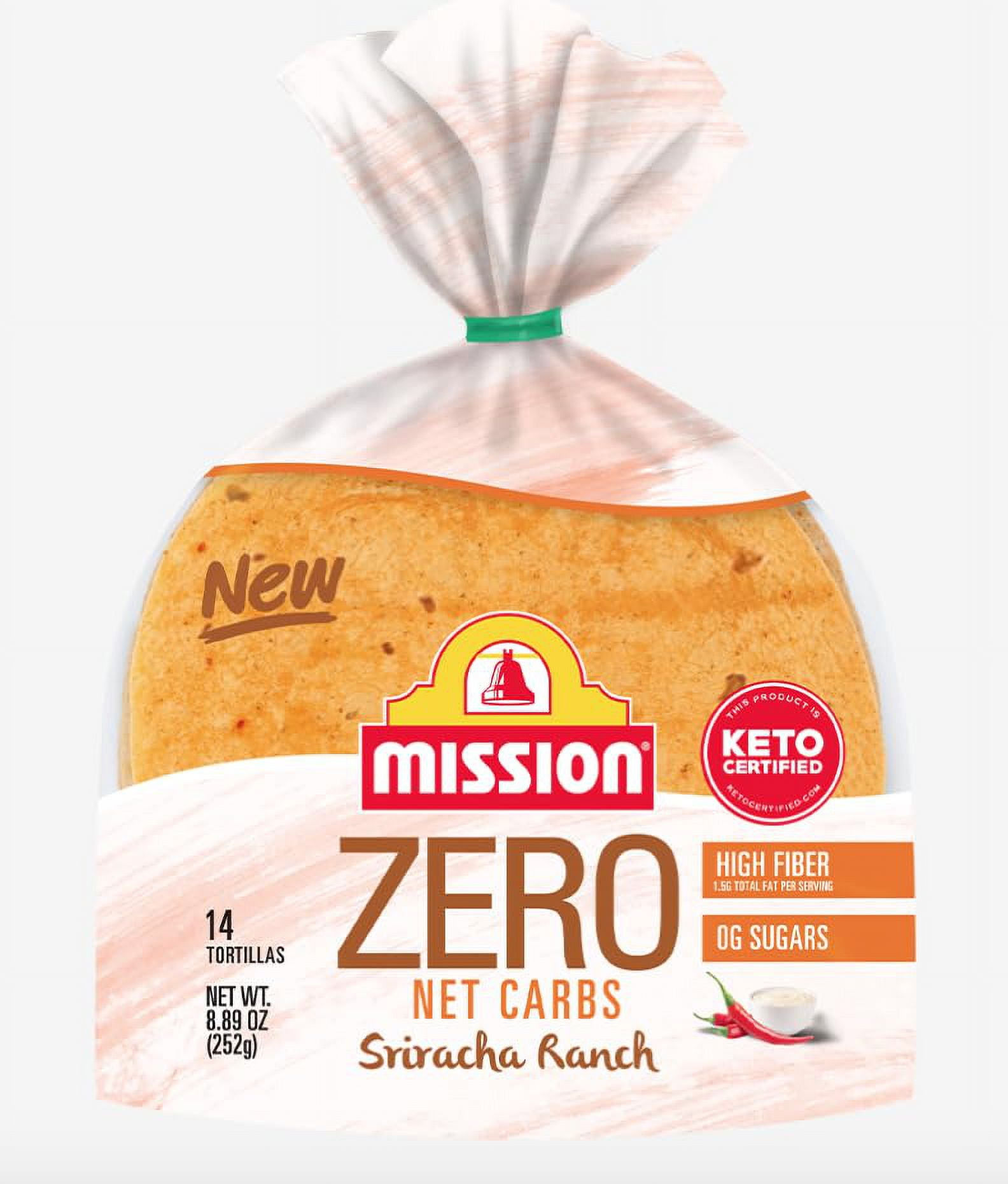Mission Zero Net Carb Sriracha Ranch Tortillas - 0g Net Carbs - Keto Certified - 4.5"- 14 Count, 8.89 oz. - 4 Pack with ValorServe™ Mini Kitchen Utensil - Keto Friendly Zero Carb Street Taco Tortillas