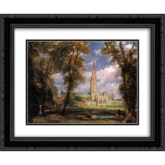 John Constable 2x Matted 24x20 Black Ornate Framed Art Print 'Salisbury Cathedral from the Bishops' Grounds'
