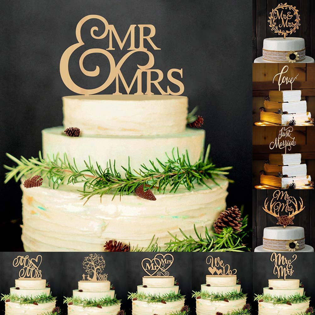 Wooden Mr &Mrs Bride Groom Love Wedding Cake Topper Party Favors Decoration Hot 