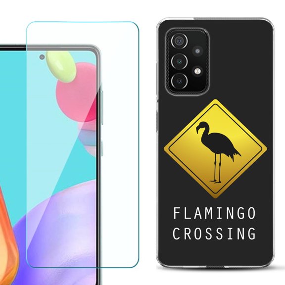 Slim-Fit Flexible Gel TPU Phone Case compatible with Samsung Galaxy A52 5G, with Tempered Glass Screen Protector, by OneToughShield ® - Flamingo
