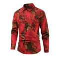 thumbnail image 1 of Blusa y camisa de manga larga con cuello vuelto para hombre, blusa informal estampada con botones y manga larga con cuello vuelto, blusa de lino para hombre, 1 of 4