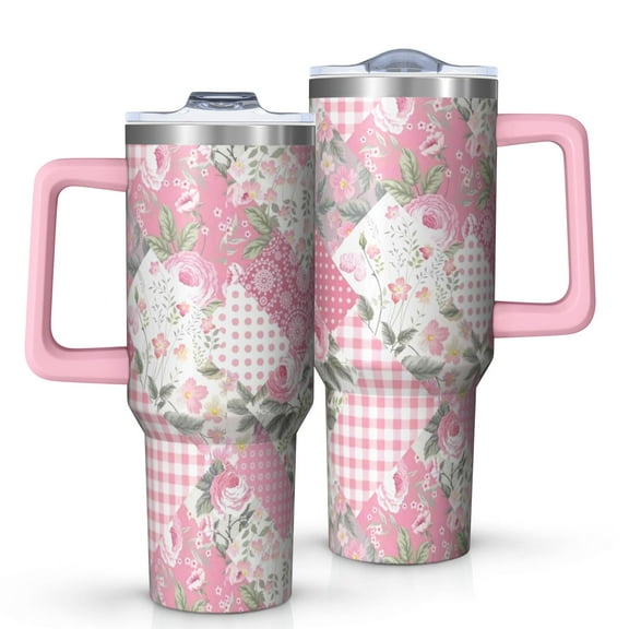 OBREWU Pioneer Flower Tumbler with Handle and Lid,Pioneer Flower 40oz Double Wall Vacuum Insulated Tumbler,Cups Gift for Women and Men