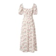 thumbnail image 4 of Cenuakty Women Elegant Side Slit Dress, Floral Print Square Collar Short Puff Sleeves Skirt, Pale Yellow/ White, 4 of 9