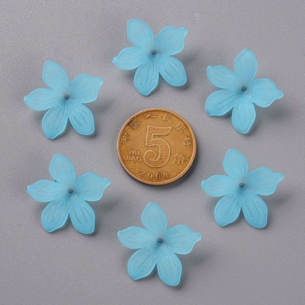 500gs Frosted Acrylic Bead Caps 20x21.5x4.5mm Hole: 1.6mm about 1630pcs/500g Blue