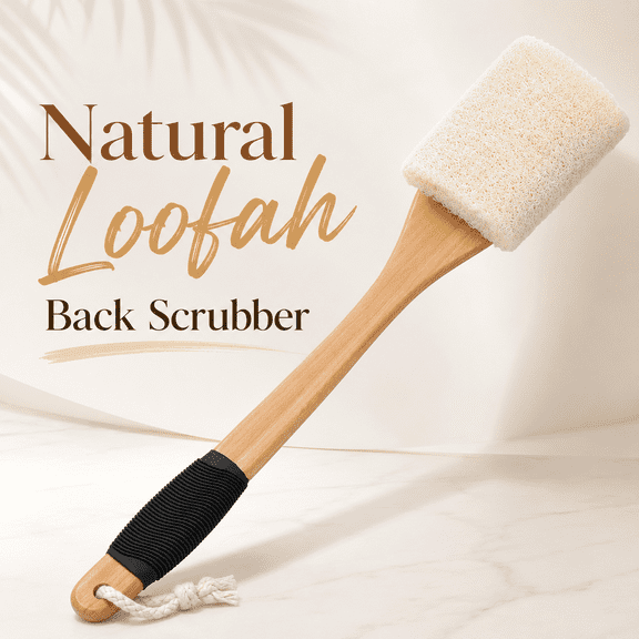 MORAVE Natural Luffa Skin Exfoliating On a Stick for Men Women Elder, Hard Loofa Sponge Body Bath Scrubber for Shower, Back Loofah Scrubber Brush with Long Handle