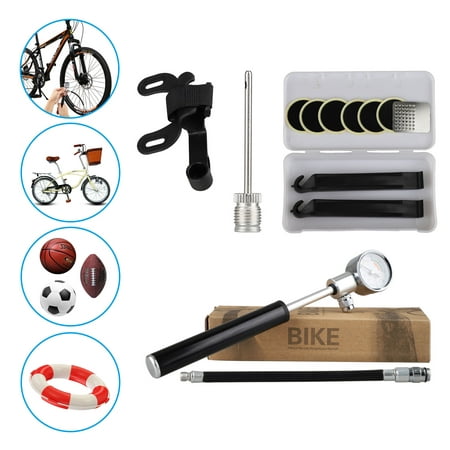 Multi Functional Pump, Mini Bike Pump, Portable Bicycle 210PSI/15BAR High Pressure Hand Air Pump with Gauge and Glueless Puncture Repair Kit Fits Presta & Schrader Valves for Road