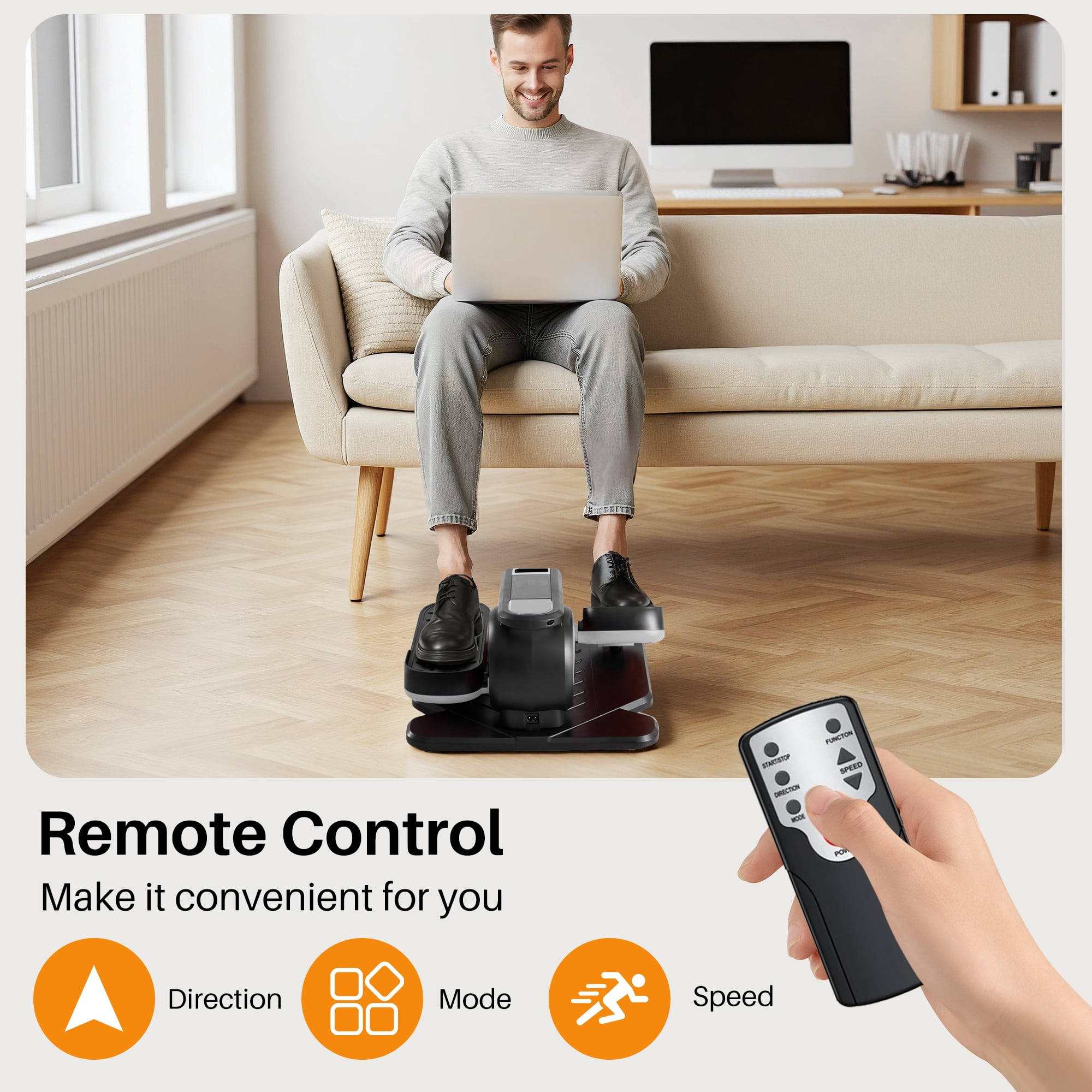 Atilioo Under Desk Elliptical Machine with Remote Control, Electric Elliptical Leg Exerciser, Portable Quiet Seated Pedal Exerciser for Seniors Younger, Silver