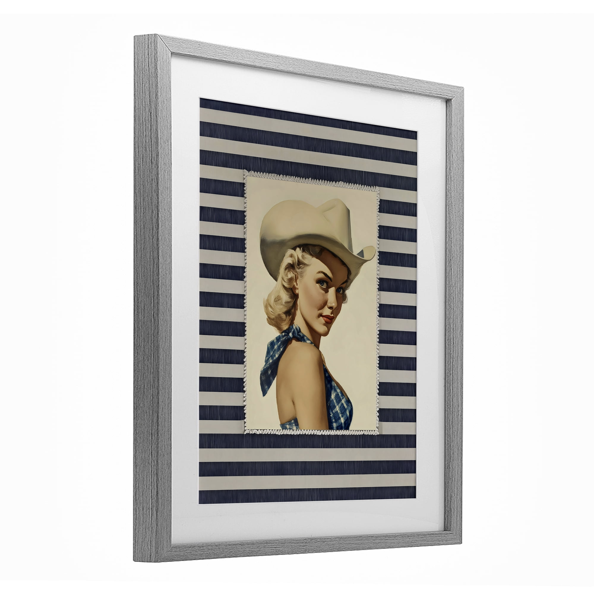 Stupell Industries Retro Cowgirl Stripes Gray Framed Print Under Glass, design by Arlington Prints