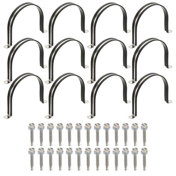 Uxcell 12Pcs Pipe Clamps, 4-3/4 Inch 304 Stainless Steel Rubber Cushioned U Bracket