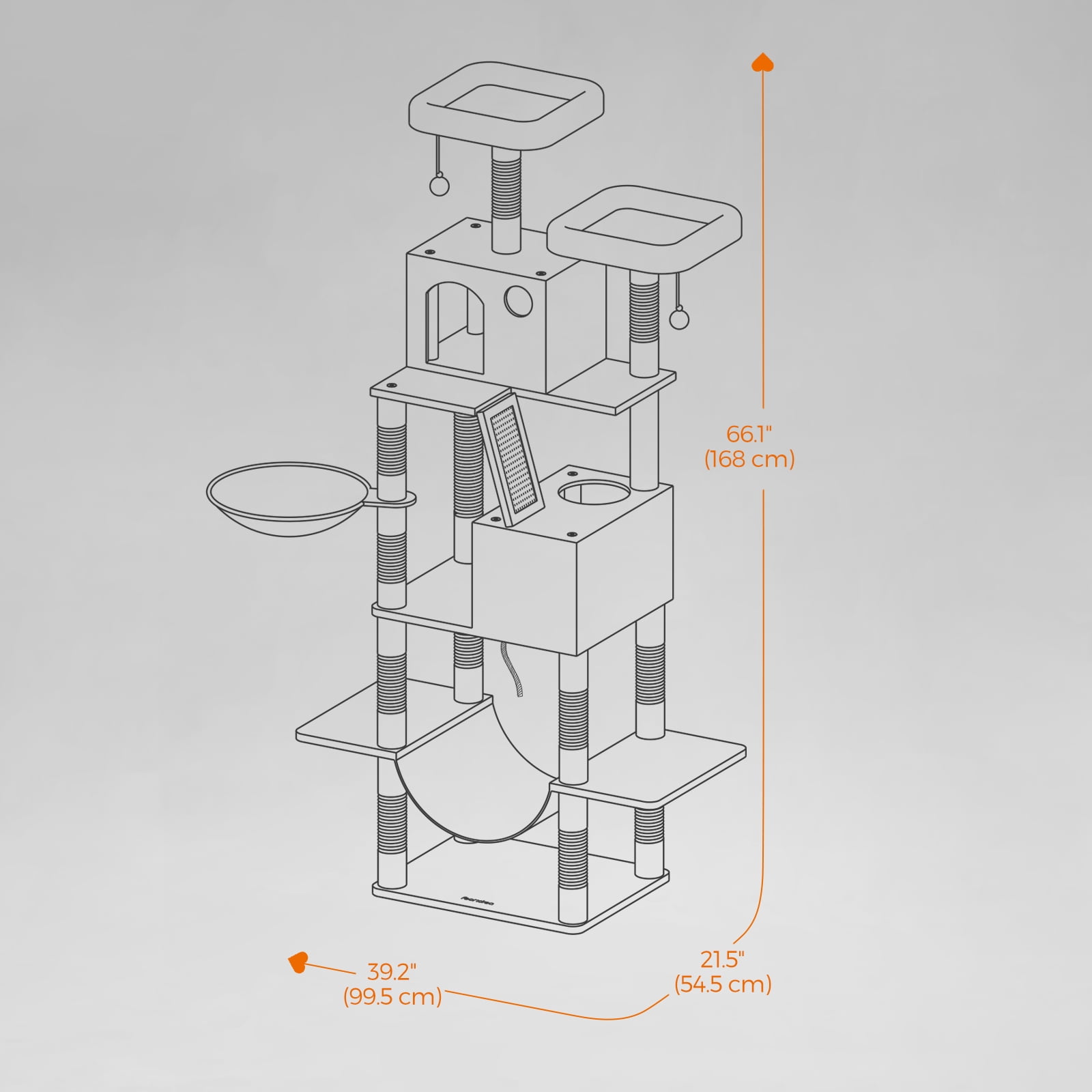 LEDREM 66.1" Large Cat Tree - 13 Scratching Posts, 2 Perches & 2 Caves, Multi-Level Plush Cat Condo with Hammock, Beige