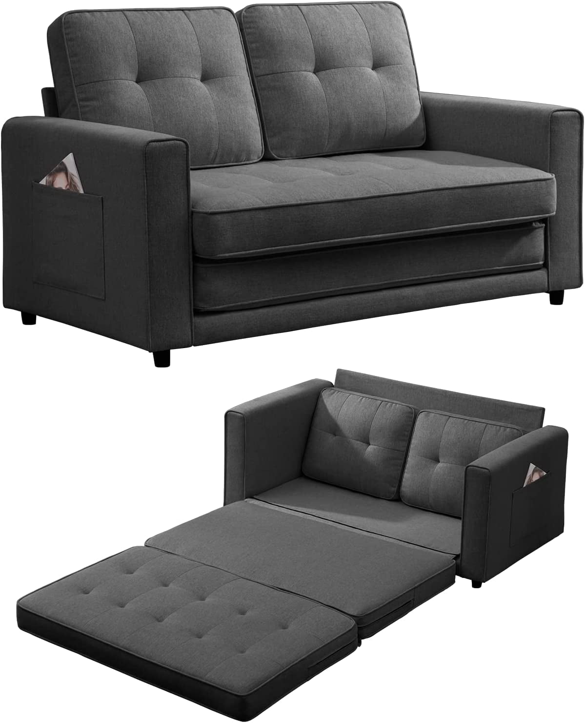 Mjkone Modern 3in1 Loveseat Sleeper Sofa Bed, 84" TriFold Multi