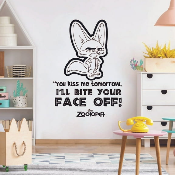 Bite Your Face Off Quote Zootopia Cartoon Quotes Wall Sticker Art Decal for Girls Boys Room Bedroom Nursery Kindergarten House Fun Home Decors Stickers Wall Art Vinyl Decoration Size (10x8 inch)