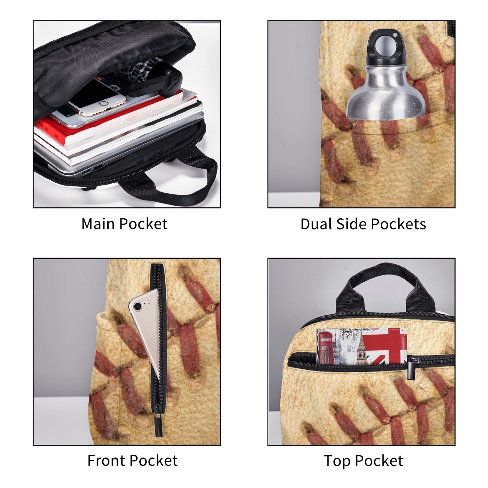 Defioc Vintage Baseball Pattern Travel Laptop Backpack,Lightweight Backpack Travel Hiking Daypack Backpack Work Bag for Men Women