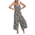 thumbnail image 3 of DYMADE Womens Summer Thin Cotton Linen Dungarees Playsuit Elastic Waist Leopard Tie-Dye Jumpsuit, 3 of 4