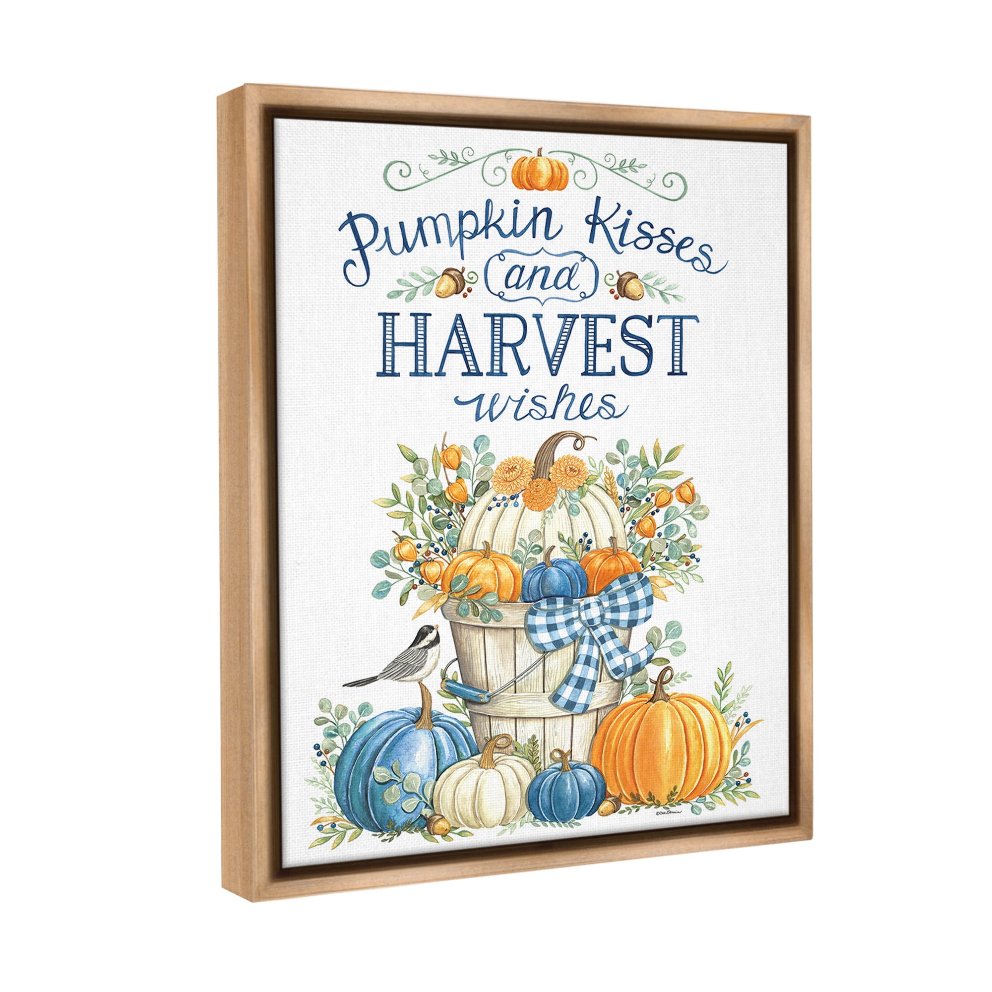 Stupell Industries Harvest Wishes Pumpkins Holiday Painting Brown Floater Framed Canvas Art Print Wall Art, 25 x 31