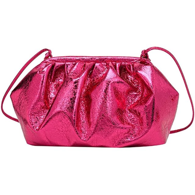 LHSHID Women Patent Leather Evening Bag Cloud Purse Clutch Dumpling Bag Ruched Shoulder Bag Pleated Clip Purses Crossbody Bag