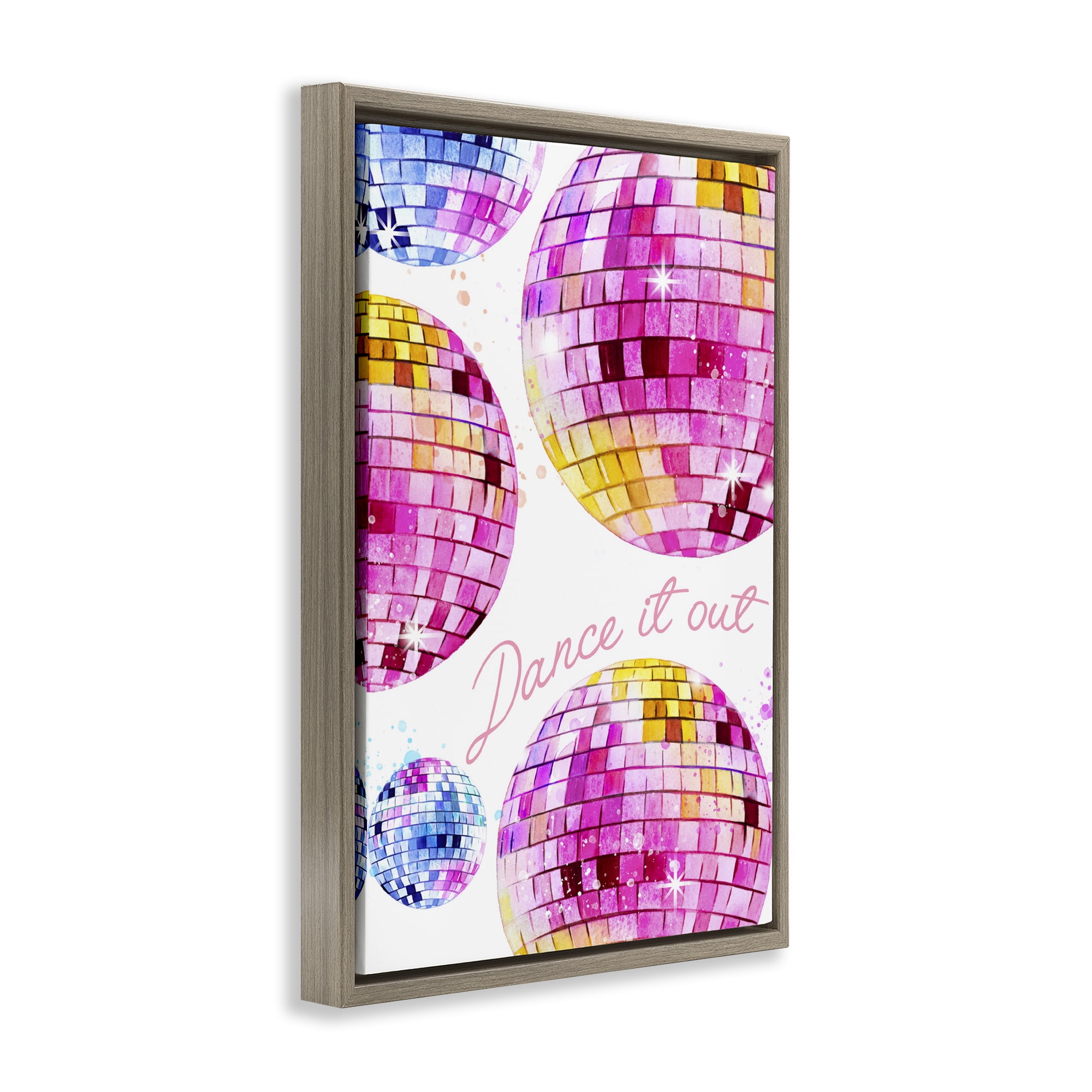 Stupell Industries Dance It Out Disco Balls Typography Painting Brown Floater Framed Art Print Wall Art, 21 x 31