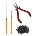 thumbnail image 2 of 4 piezas de alicates para pelucas de cabello, punta curva, gancho de madera, aguja, anillos de silicona, herramientas para extensiones de cabello, color negro, 2 of 13