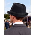 thumbnail image 2 of Gustave Men's Felt Trilby Fedora Hat Short Brim Panama Jazz Hat Classic 1920s Gangster Party Dress Hat for Unisex - Black, 2 of 8