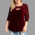 thumbnail image 1 of Camiseta de manga larga con cuello redondo y abertura digital de ocho tallas, top de punto con costura de lentejuelas ajustado para mujer, 1 of 6
