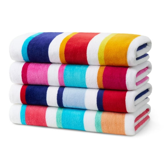 Kaufman 4 Pack 100% Cotton Multicolor Joey Cabana Stripe Beach Pool Towel 32" x 62"