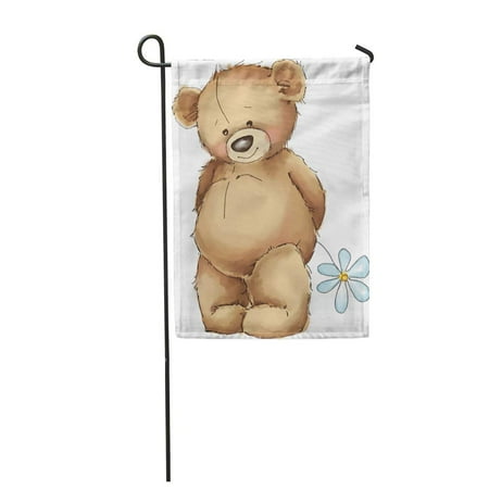 Bears House Flag LADDKE Brown Doll Teddy Bear White Flower Birthday Friendship Cute Garden Flag Decorative Flag House Banner 12x18 inch ()