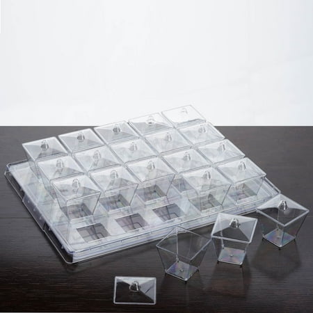Clear Trays - Efavormart 100 Pcs - Clear 3oz Stylish Disposable Plastic Dessert Cup w/ Lid and Serving Tray (5 Tray Sets)