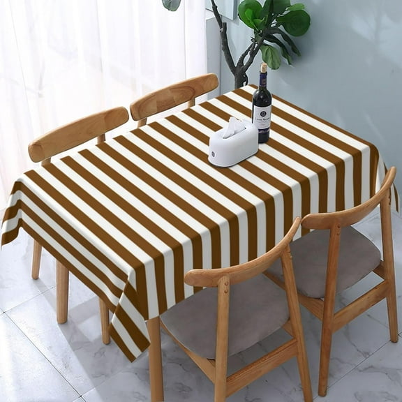 Rectangle Table Cloths, Classic Elegant Vintage Brown and White Striped Oblong Tablecloth Washable Table Cover for Kitchen Dinning Party Tabletop Modern Decoration 60 x 84inch