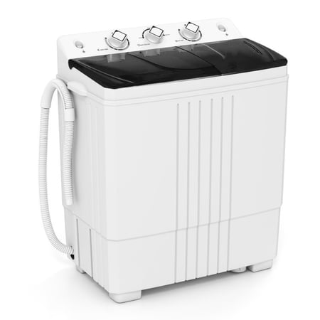 RUIE Portable Washing Machine with Built-in Drain Pump, Twin Tub Compact Washer for Apartment Dorm RV, Mini Washing Machine 12lbs Wash 8lbs Spin, Dual Motor, Portable Washer, Black