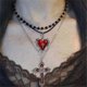 thumbnail image 2 of Gothic Vintage Pearl Heart-Shaped Flower Cross Pendant Necklace Set, 2 of 5