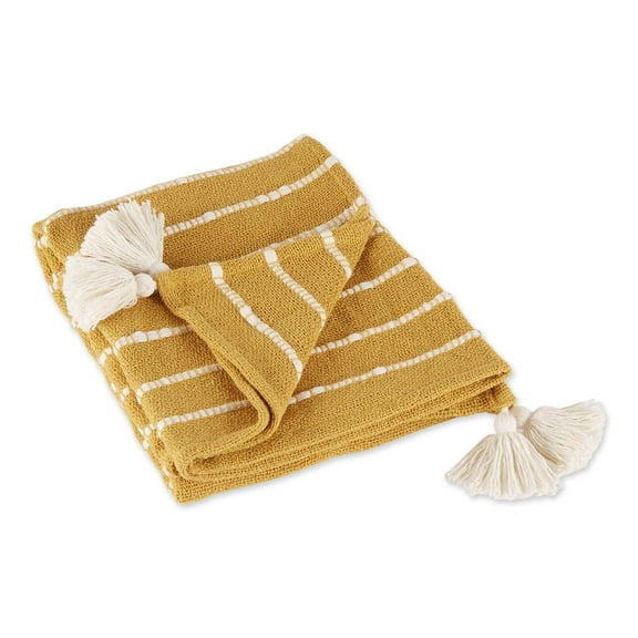 DII Multi-Color Honey Gold and Off White Slub Stripe Cotton Throw 50x60