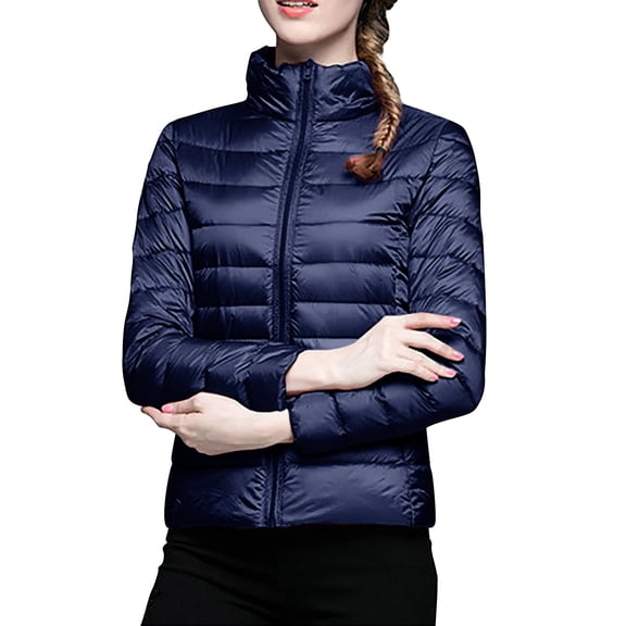 Niaviben Lightweight Puffer Jacket Women Cropped Puffer Jacket Women Quilted Jackets for Women's Winter Jacket Womens Jacket Women Shirts Casual Long Puffy Coat Women Navy 2XL