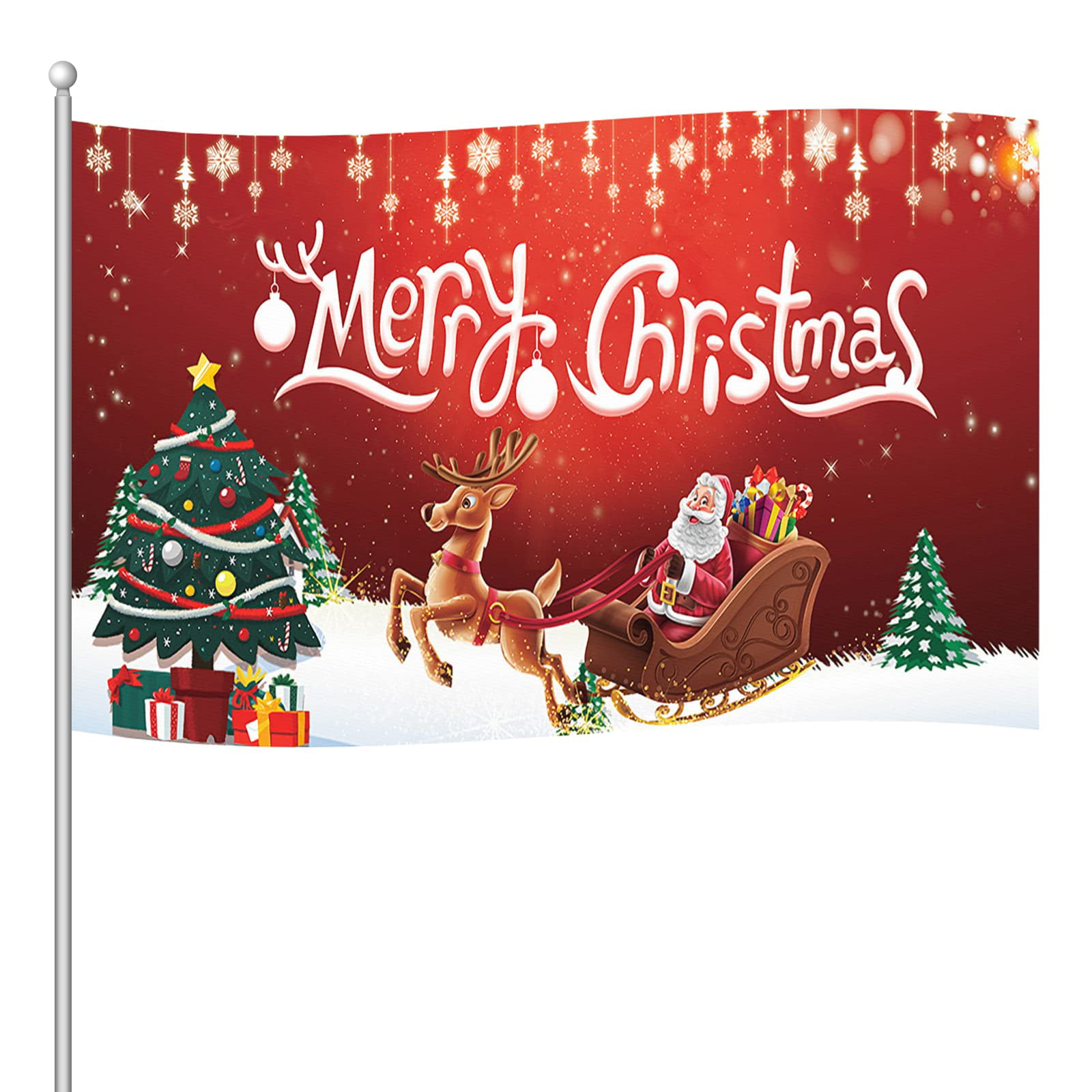 Xmas Flag Merry Christmas Red Sleigh Flag 5ft x 3ft 