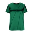 thumbnail image 3 of Women Silk Satin Shirts Casual Short Sleeve Elegant Crew Neck T Shirt Lightweight Comfy Work Office Blouse Solid Color Business Top, 3 of 6