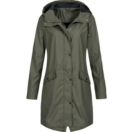 Sriper Long Waterproof Raincoat for Women Hooded Windbreaker Jacket Plus Size Outdoor Hiking Coat Fleece-Lined Winter Rainwear Impermeables Para Mujer Army Green 2X