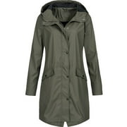 Women Light Rain Jacket Waterproof Active Outdoor Trench Raincoat with Hood Lightweight Plus Size Coats with Pockets