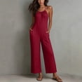 thumbnail image 2 of Women's Solid‑Color Spaghetti Strap Wide‑Leg Jumpsuit Front Tie V‑Neck Back Zipper Loose‑Fit One‑Piece Pants with Side Pockets Wine XL(XL), 2 of 9