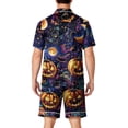 thumbnail image 4 of Halloween Themed Two Piece Pajama Set for Men Spooky Graphic Casual Short Sleeve Button Up Collared Shirts and Shorts Trendy Comfortable Clothing Black 2XL, 4 of 4