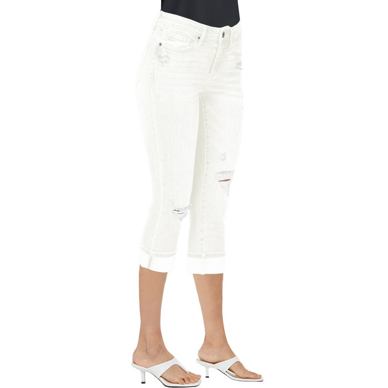 Vetinee Women's High Rise Capri Jeans Ripped Skinny Fit Capri Pants Clean  White Size M 