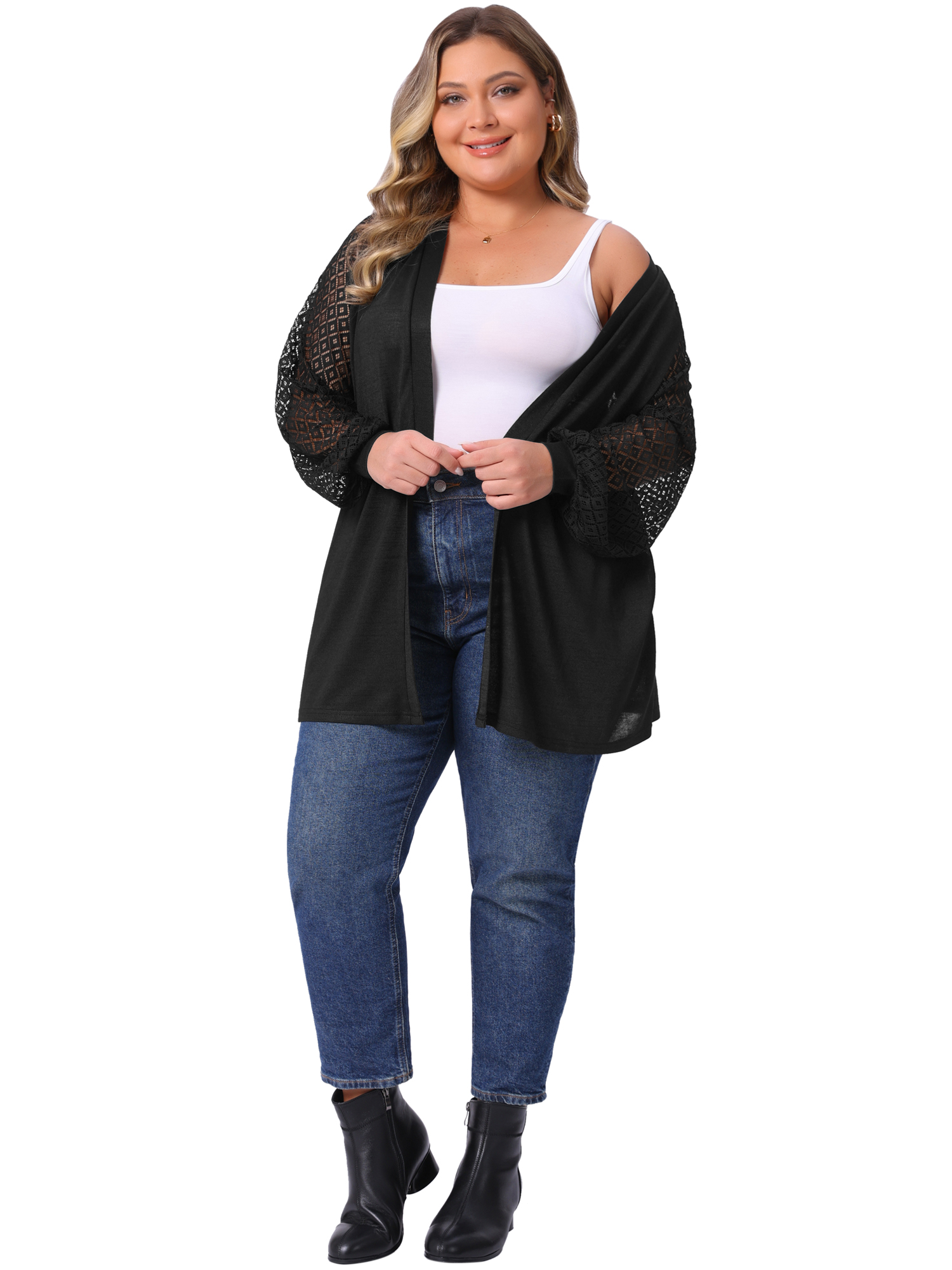 DARING DIVA Plus Size Cardigans Open Front Panel Long Sleeve Cover Up 4X Black