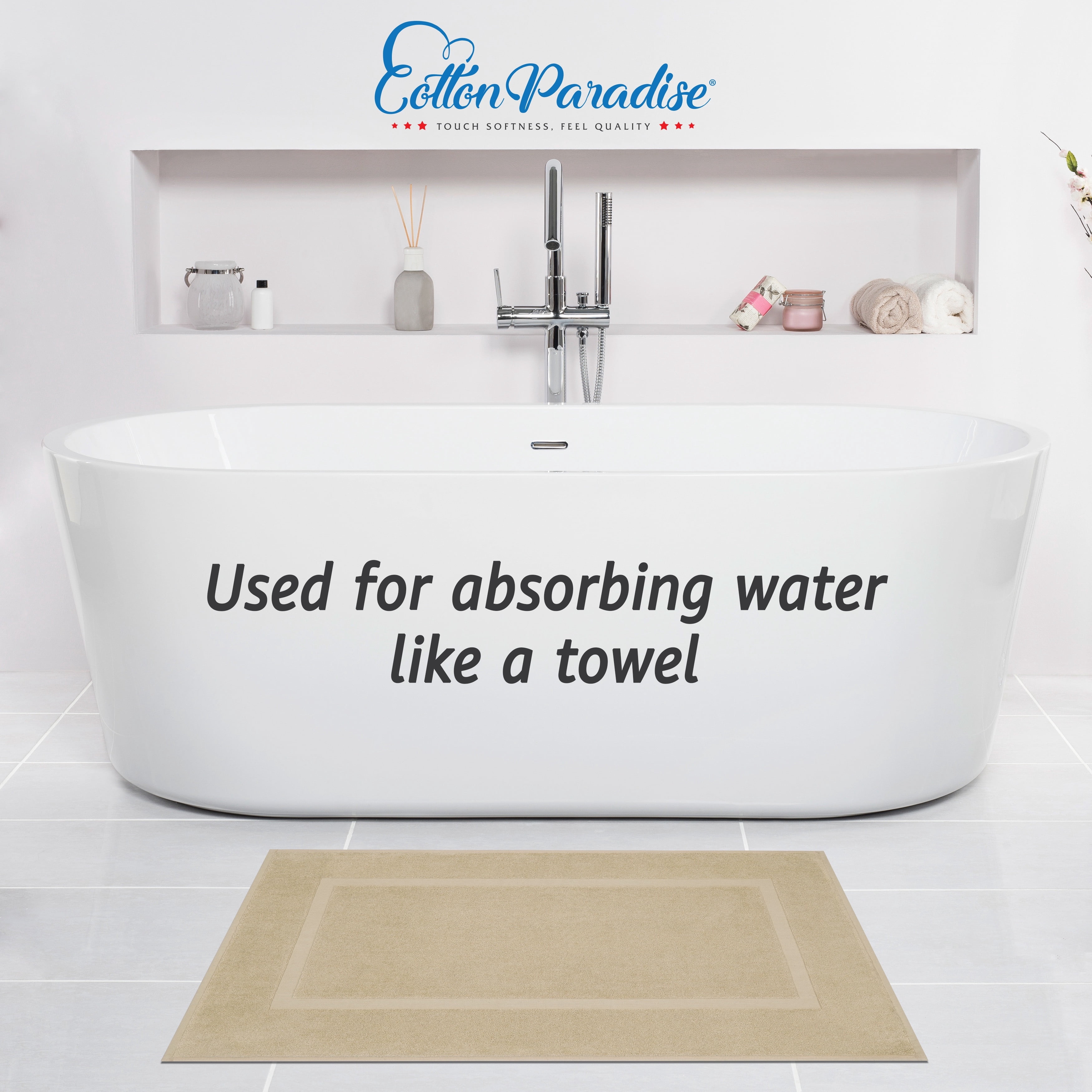 Cotton Paradise 100% Cotton Bath Mats for Bathroom Floor Set of 2 Pack, 20x34 Soft Absorbent Washable Quick Dry Tub Bathmat, Beige