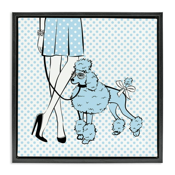 Stupell Industries Dotted Girl & Poodle Novelty Painting Black Floater Framed Art Print Wall Art, 18 x 18