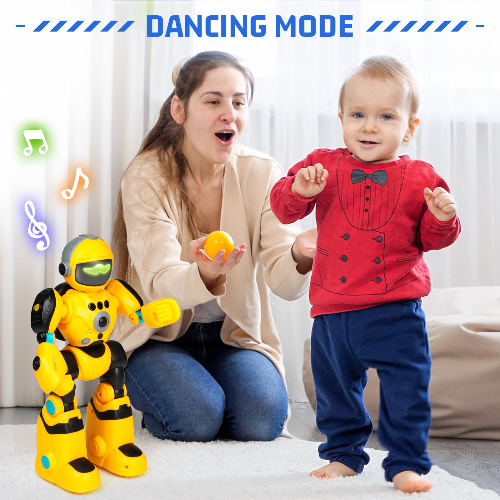 HopeRock RC Robot Toys for Kids, Gesture Sensing Programmable Remote Control Smart Robot, Birthday Gift for Boys Girls Age 3 4 5 6 7 8+ Year Old(Yellow)