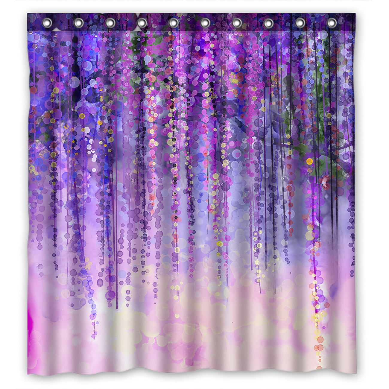 Wisteria Flower Weeding Waterproof Bathroom Fabric Shower Curtain Set 71Inch 