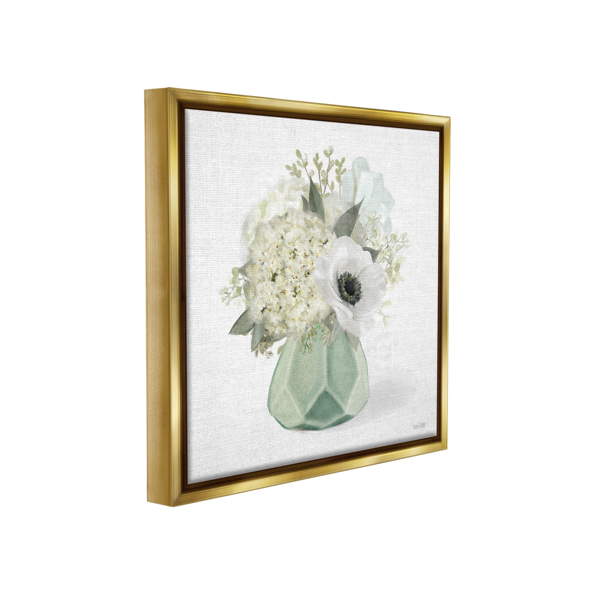 Stupell Industries Bouquet in Geometric Vase Botanical & Floral Painting Gold Floater Framed Canvas Art Print Wall Art, 25 x 25