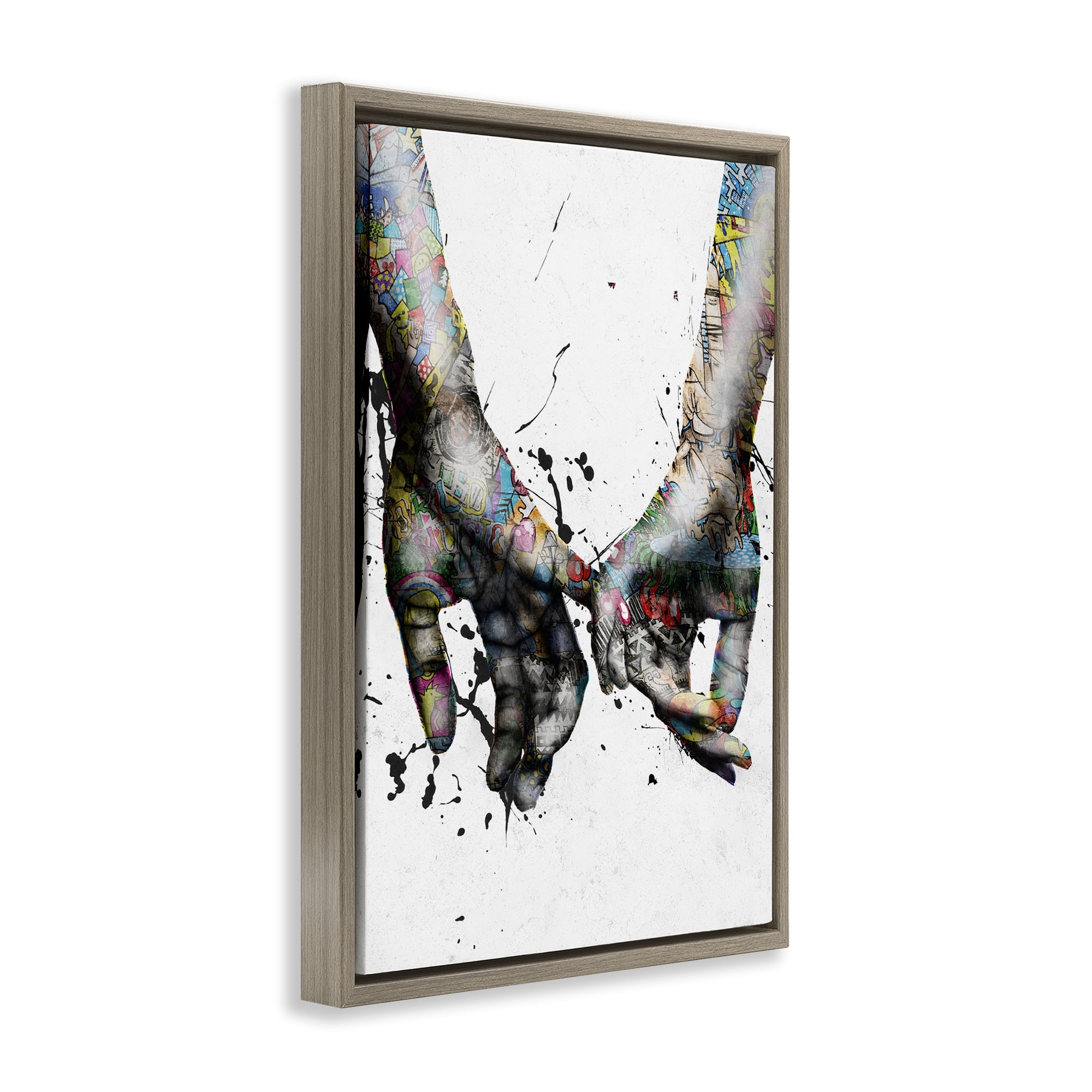 Stupell Industries Modern Splash Hand Holding People Painting Brown Floater Framed Canvas Art Print Wall Art, 17 x 25