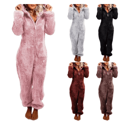 

Women s Jumpsuit Hooded Pajamas Fleece Plush Onesie Sleepwear Warm Romper Winter Nightwear Long Sleeve Loose Casual Homewear