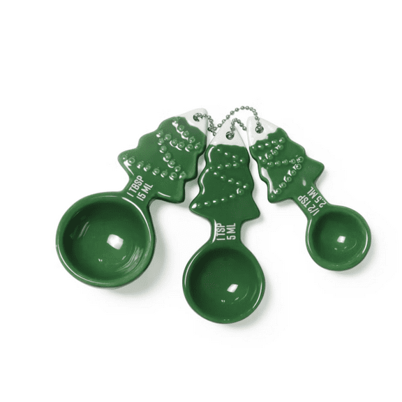 Earthenware Christmas Trees 3-pcs Measuring Spoons Green