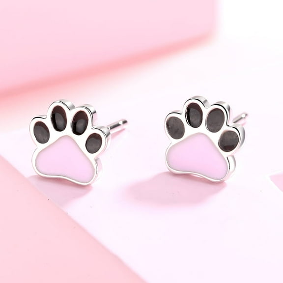 Sterling Silver Paw Print Stud Earrings